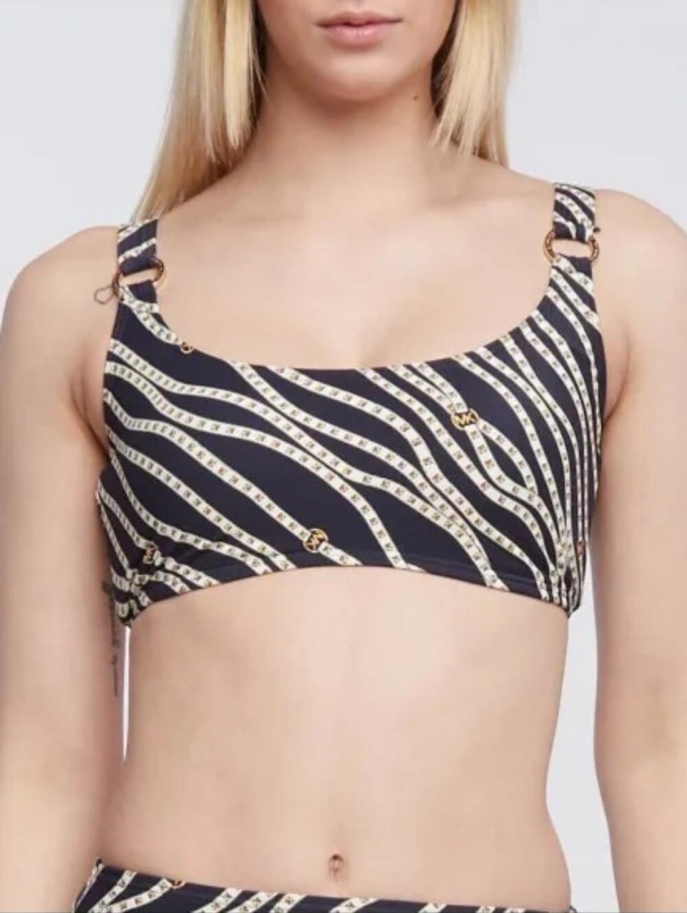 MICHAEL Michael Kors Women’s Printed Logo Ring Bikini Top Black Large